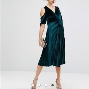 ASOS Maternity Cold Shoulder Velvet Pleated Midi